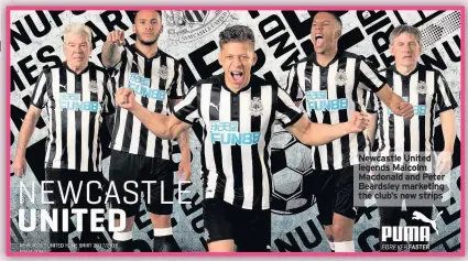  ??  ?? Newcastle United legends Malcolm Macdonald and Peter Beardsley marketing the club’s new strips
