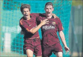  ?? FOTO: FCB ?? Sergio Gómez y Riqui Puig celebran el tanto triunfo en el Aurelio Pereira de Alcochete