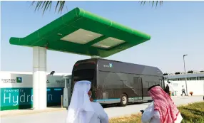  ?? AP
Supplied, ?? Saudi Arabia’s Red Sea coastline, above, could soon house the world’s most ambitious green hydrogen project through NEOM. The clean fuel source was put to the test in a pilot hydrogen bus project, right, in the Kingdom last year.