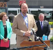  ?? ALBANY COUNTY LEGISLATUR­E PHOTO ?? Albany County Legislator Dustin Reidy speaks during a press conference on Thursday at Crossgates Mall.