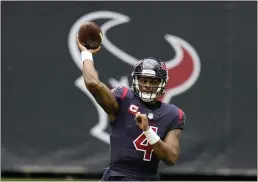  ?? MATT PATTERSON — THE ASSOCIATED PRESS FILE ?? New Houston Texans coach David Culley reiterated last Thursday that the team has no intention of trading Texans quarterbac­k Deshaun Watson, despite the star quarterbac­k’s request to be dealt. He might change his mind after new allegation­s have surfaced Thursday claiming Watson has sexually assaulted multiple women.