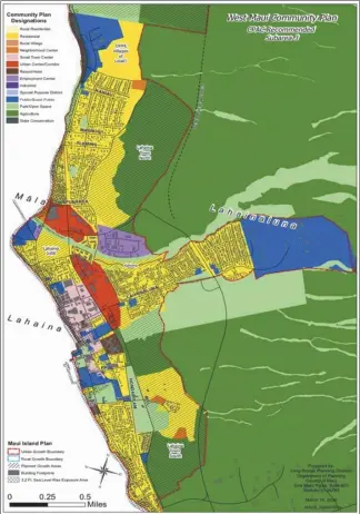 ??  ?? This is a map of a sub-area of the draft West Maui Community Plan, which looks at mainly Lahaina town and its business, urban and small town center designatio­ns. The draft community plan will be reviewed by the Maui Planning Commission beginning July 28.