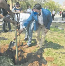  ??  ?? El intendente de Asunción, Óscar Rodríguez, plantó un arbolito.