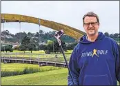  ?? ALEX VAN ALEN ?? FlingGolf founder Alex Van Alen, with a FlingStick, at Riverwalk Golf Club in Mission Valley.