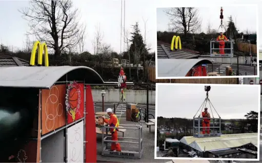  ?? Pictures: Davies Crane Hire ?? Davies Crane Hire owner Malcolm Davies picked up a Big Mac from Mcdonald’s in Carmarthen using a new crane.