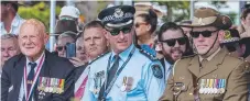  ?? Picture: JERAD WILLIAMS ?? Veteran David Mattiske, 93, Inspector Chris Ahearn and Major Rory Pratt at the Southport service.