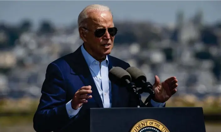  ?? Photograph: Anadolu Agency/Getty Images ?? Joe Biden speaks in Somerset, Massachuse­tts, on 20 July.