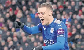  ??  ?? Leicester City’s Jamie Vardy celebrates a goal.