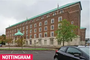  ??  ?? Empty car park: Nottingham HQ yesterday as staff work from home NOTTINGHAM