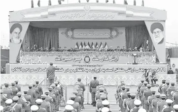  ??  ?? Rouhani delivers a speech during the ceremony of the national Army Day parade in Tehran, Iran. — Reuters photo