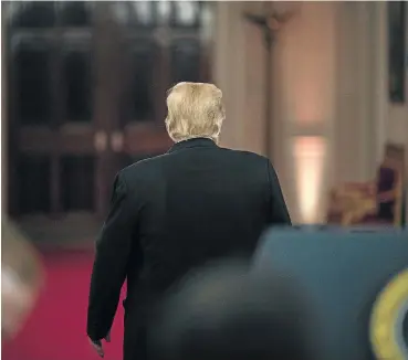  ?? Picture: Al Drago/Bloomberg via Getty Images ?? US President Donald Trump departs after a news conference at the White House on Wednesday.