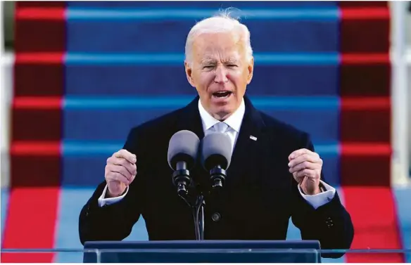  ?? Foto: Patrick Semansky/ap Pool/dpa ?? Präsident Joe Biden bei seiner Amtseinfüh­rung in Washington.