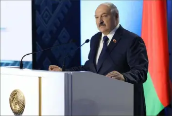  ?? Pavel Orlovky/AFP via Getty Images ?? Belarus President Alexander Lukashenko delivers a speech Feb. 11 at the All-Belarusian People’s Assembly in Minsk. On Wednesday, Mr. Lukashenko called out Europe over sanctions against his country.