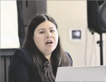  ?? MARCIE LANDEROS PHOTO ?? United States Department of Agricultur­e (USDA) State Director Maria Gallegos Herrera presents on grant opportunit­ies during the California USDA Rural Developmen­t Office funding informatio­n workshop on Thursday, March 16, in Imperial.