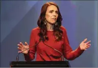  ??  ?? New Zealand Prime Minister Jacinda Ardern speaks at the Labour Party election night event as she claims victory in the general election, in Auckland, yesterday.
