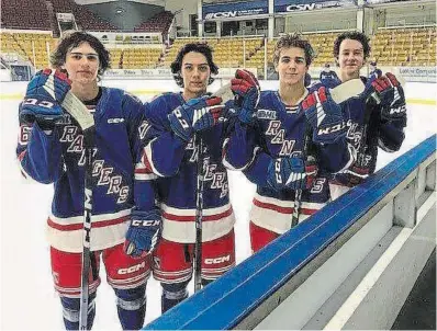  ?? JOSH BROWN WATERLOO REGION RECORD FILE PHOTO ?? Kitchener Rangers young guns, left to right, Luca Romano, Tanner Lam, Matheas Stark and Cameron Reid. All, save Reid, will be among the 45 players at the team’s developmen­t camp this weekend.