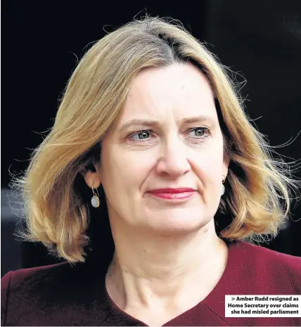  ??  ?? > Amber Rudd resigned as Home Secretary over claims
she had misled parliament