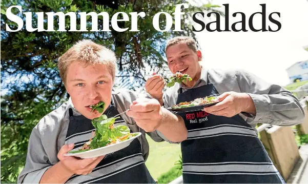  ?? PHOTOS: SIMON OCONNOR/STUFF ?? Noah Sands, 16, and Hamish Maxwell, 15, chow down on their summer salads.