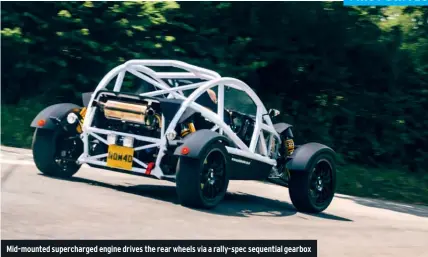  ??  ?? Mid-mounted supercharg­ed engine drives the rear wheels via a rally-spec sequential gearbox