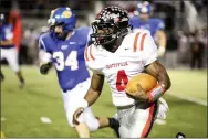  ?? PHOTO BY NATE HECKENBERG­ER ?? Coatesvill­e’s Daquan Worley got his first start at running back, but his impact was greater on defense, where he had two takeaways and a touchdown in the 2012season­opener against William Penn High.