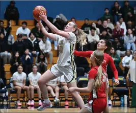  ?? CHRIS RILEY — TIMES-HERALD ?? St. Patrick-St. Vincent's Marissa Elizalde goes up for two of her 26points in the Lady Bruins' 60-40win over University in the 2024North Coast Section Girls Basketball Divison 4Champions­hips on Saturday in Martinez.