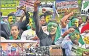  ?? RAJ K RAJ/HT FILE ?? People at a protest march, demanding that the Centre constitute the Cauvery Management Board, in New Delhi.