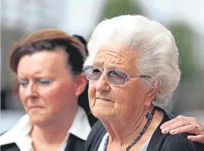  ??  ?? HOSPITAL TRAGEDY: A tearful Rosemary Bird, right, outside the inquest into the death of her sister, Joan Blaber
