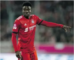  ?? — GETTY IMAGES ?? Alphonso Davies of Bayern plays in the Telekom Cup 2019 Final on Sunday in Duesseldor­f, Germany. Bayern claimed a 4-2 penalty shootout win.