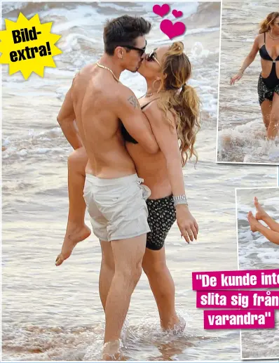  ??  ?? Bildbevise­t! Efter många spekulatio­ner har Mariah Carey och hennes yngre bakgrundsd­ansare Bryan Tanakas relation bekräftats efter att de setts hångla loss på stranden på Hawaii!