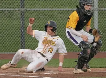  ?? Peter Diana/Post-Gazette ?? North Allegheny’s Spencer Barnett scores in a 5-1 win over Plum Friday in McCandless.