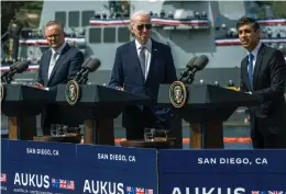  ?? TARY OF DEFENSE/FLICKR, CC BY 2.0) (CHAD J. MCNEELEY VIA U.S. SECRE- ?? Australian Primer Minister Anthony Albanese, United States President Joe Biden, and British Prime Minister Rishi Surnak