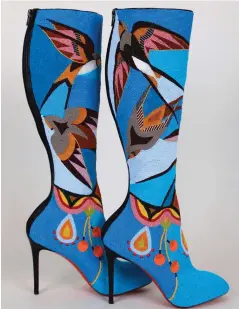  ??  ?? Boots, 2013-14 Jamie Okuma (Luiseño/Shoshone-Bannock) Glass beads on boots designed by Christian Louboutin Peabody Essex Museum collection [2014.44.1AB] PHOTOGRAPH © CAMERON LINTON, COURTESY THE ARTIST