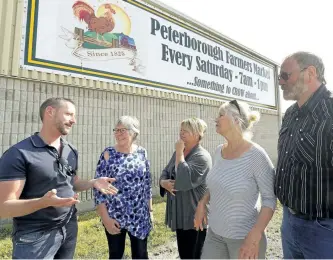  ?? CLIFFORD SKARSTEDT/EXAMINER ?? Peterborou­gh and District Farmers' Market Associatio­n board members from left, Mark Jones, Jill Staples, Cindy Hope, Jan Laurie and Joe Steed gather for a photo following day one of a strategic planning committee meeting on Sunday at the Morrow...