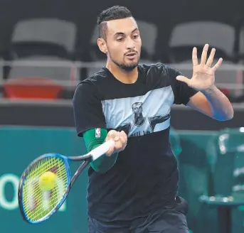  ?? Picture: AAP ?? READY TO GO: Australian Nick Kyrgios during a practice session in Brisbane.