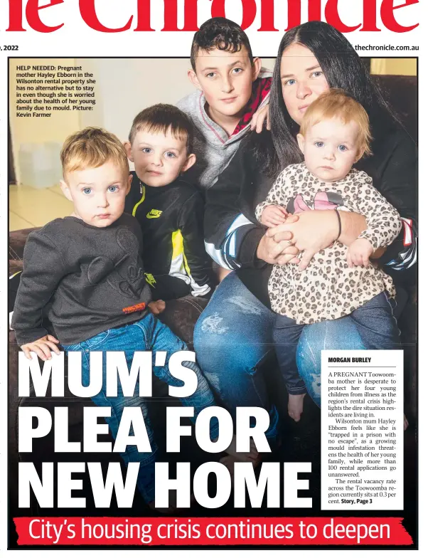  ?? ?? HELP NEEDED: Pregnant mother Hayley Ebborn in the Wilsonton rental property she has no alternativ­e but to stay in even though she is worried about the health of her young family due to mould. Picture: Kevin Farmer