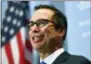  ?? JONATHAN HAYWARD — THE CANADIAN PRESS VIA AP, FILE ?? U.S. Treasury Secretary Steven Mnuchin speaks at a news conference during a meeting for the G7 Finance and Central Bank Governors in British Columbia.