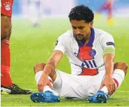  ?? CHRISTOF STACHE AFP VIA GETTY IMAGES ?? PSG defender Marquinhos was injured last week against Bayern Munich and will miss today’s second leg.