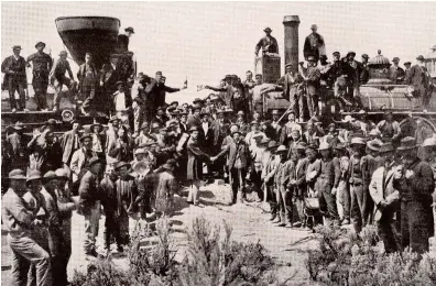  ??  ?? Preciso punto de
unión. La vía de tren que viene del este y la del oeste se encuentran en Utah en 1869. Es el símbolo más palpable de que el sueño de la gran nación de costa a costa se cumplió.
