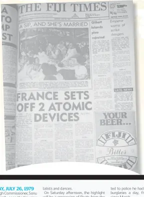  ?? Picture: FILE ?? The Fiji Times front page on Monday, July 26, 1976.