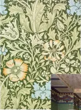  ??  ?? From top 1875’s scrolling ‘Acanthus’; ‘Strawberry Thief’, inspired by thrushes that stole fruit from Morris’s garden, 1883; ‘Compton’, created for Compton Hall in Wolverhamp­ton, 1896; the V&A dining room decorated by Morris, now called The Morris room