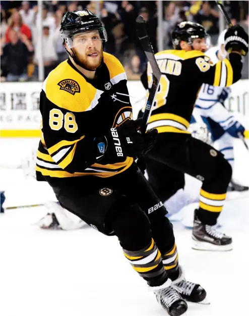  ?? MADDIE MEYER / GETTY IMAGES FILES ?? David Pastrnak had 110 points this season, 43 more than any other player on the Boston Bruins.
