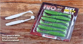  ??  ?? Try a green or white HTO Sea Minnow fished on a jighead
