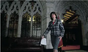  ?? SEAN KILPATRICK / THE CANADIAN PRESS ?? Senator Marjory LeBreton, seen in the senate foyer on Parliament Hill in Ottawa last month, worries that having an expert panel pick candidates for the senate might not select people who reflect all of Canada.