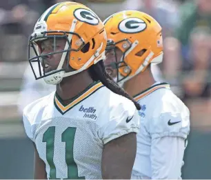  ?? MARK HOFFMAN/MILWAUKEE JOURNAL SENTINEL ?? Packers receiver Sammy Watkins (11) participat­es during Green Bay's minicamp June 7.