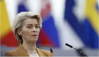  ?? ?? Euyropean Commission president Ursula von der Leyen announced her latest concession to farmers in a speech at a sparsely attended European Parliament in Strasbourg.
