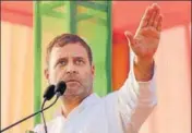  ?? PTI ?? Congress leader Rahul Gandhi gestures as he speaks during an election rally ahead of assembly polls, in Mahendraga­rh district of Haryana on Friday.