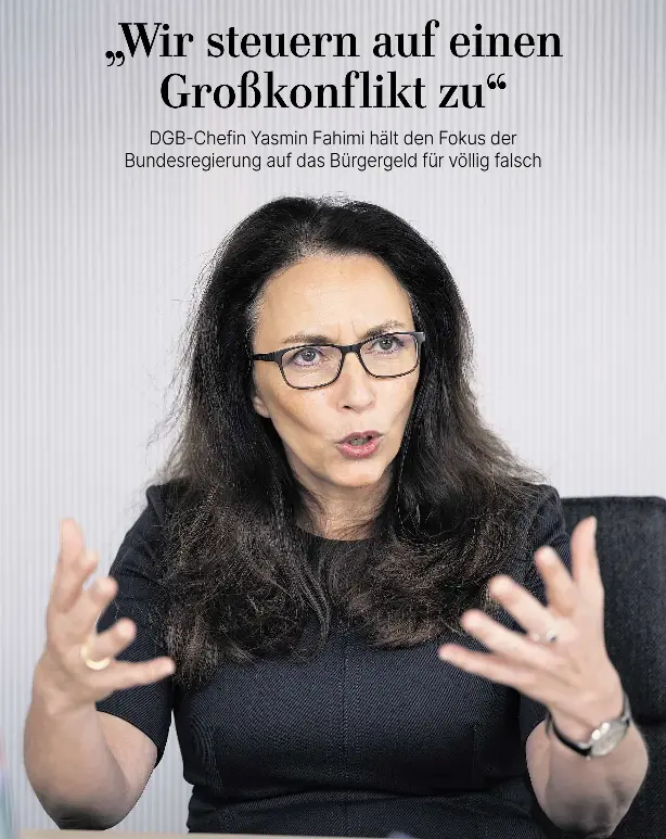  ?? FOTO: HANNES P ALBERT/DPA ?? „Wir haben es momentan mit einer neoliberal­en Marktpolit­ik zu tun“: Yasmin Fahimi ist seit 2022 DGB-Vorsitzend­e.