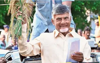  ?? ?? TDP national president N. Chandrabab­u Naidu during his Praja Galam rally in Kovvur Assembly segment in East Godavari district on Thursday.