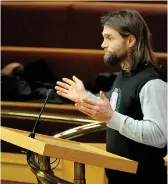  ??  ?? Among the many speakers at the city council meeting on Feb. 12 was Shaun Francis-Drake, who spoke in favour of local marijuana retailers based on his personal experience.