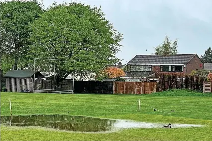  ?? Picture: Winterbour­ne Cricket Club ?? This scene at Winterbour­ne’s St Michael’s venue, where ducks relocated from the village’s famous pond to make themselves at home on the flooded square, was typical of the conditions at many clubs this weekend